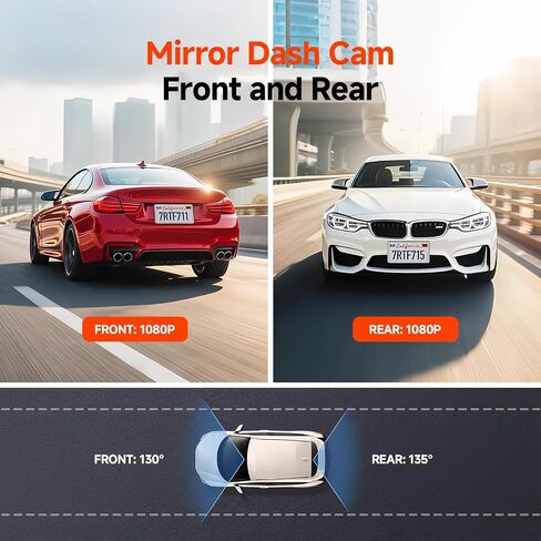 Mirror Dash Cam,Rear View Mirror Camera,10'' Smart Touch Screen,Dash Camera for Cars,G-Sensor,Loop Recording,Car Camera with Free 32GB Card in Saudi Arabia