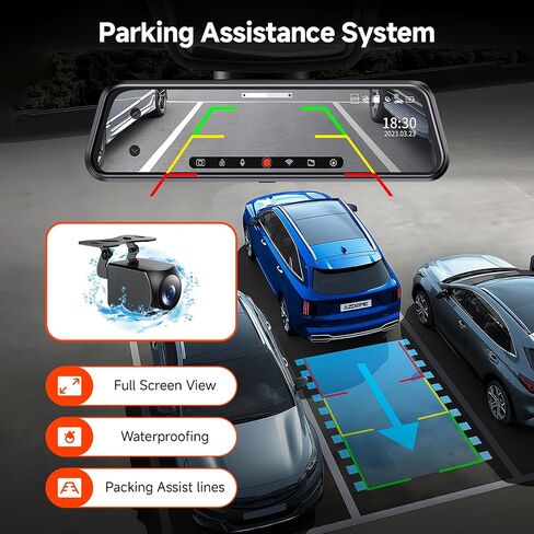 Mirror Dash Cam,Rear View Mirror Camera,10'' Smart Touch Screen,Dash Camera for Cars,G-Sensor,Loop Recording,Car Camera with Free 32GB Card in Saudi Arabia