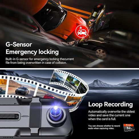 Mirror Dash Cam,Rear View Mirror Camera,10'' Smart Touch Screen,Dash Camera for Cars,G-Sensor,Loop Recording,Car Camera with Free 32GB Card in Saudi Arabia