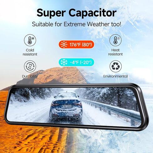 Mirror Dash Cam,Rear View Mirror Camera,10'' Smart Touch Screen,Dash Camera for Cars,G-Sensor,Loop Recording,Car Camera with Free 32GB Card in Saudi Arabia