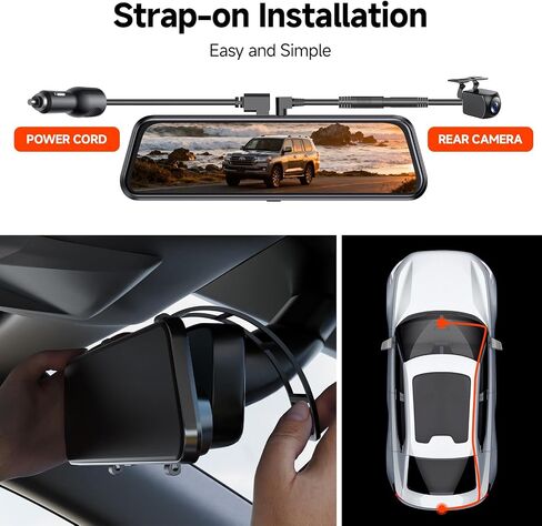 Mirror Dash Cam,Rear View Mirror Camera,10'' Smart Touch Screen,Dash Camera for Cars,G-Sensor,Loop Recording,Car Camera with Free 32GB Card in Saudi Arabia
