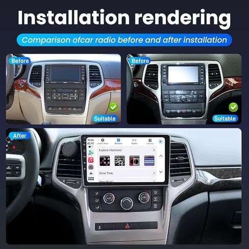 راديو سيارة 8 Core 4+64GB لسيارة Jeep Grand Cherokee 2011 2012 2013 WK2: Android 13 Car Stereo Carplay Android Auto، شاشة لمس عالية الدقة 9 بوصات، 5G WiFi، نظام ملاحة GPS، مع كاميرا احتياطية، راديو DSP FM/AM، SWC in Kuwait