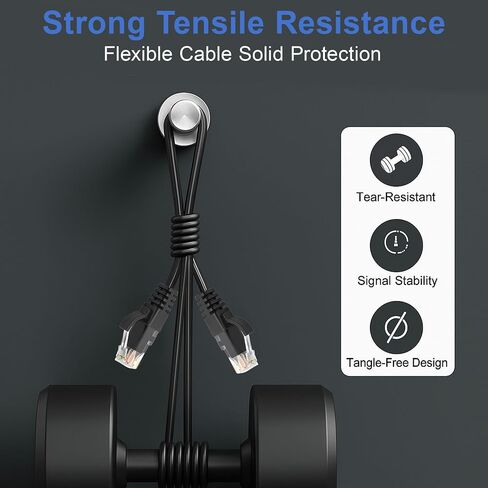 Cat 6 Ethernet Cable - Flat LAN Wire for Indoor Outdoor Use, Supports 10Gbps Speed, Compatible with Router, Modem, Switch, Gaming Console, Streaming Device, 30FT, Black in Saudi Arabia
