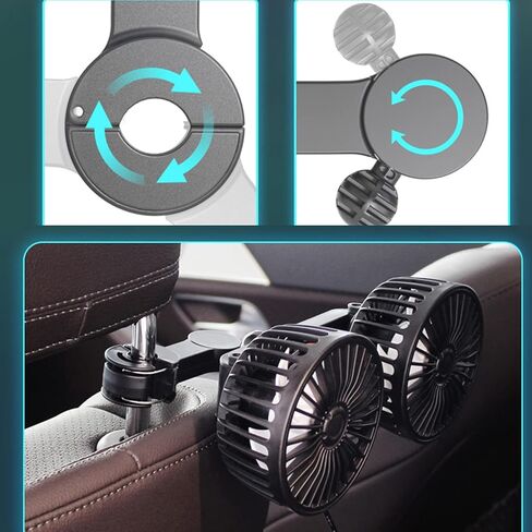 مروحة USB للسيارة بمشبك كهربائي مراوح تبريد تعمل بمنفذ USB 5 فولت 2 أمبير 360 درجة قابلة للتدوير ثنائي الرأس 3 سرعات مروحة المقعد الخلفي للرؤية الخلفية in Kuwait