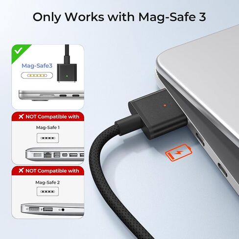 كابل شاحن Basesailor لجهاز MacBook Air M4 المغناطيسي 3 بطول 10أقدام/3M، سلك شحن USB C إلى Mag 3 بقدرة 140 وات لجهاز MacBook Air (13 بوصة 15 بوصة 2025، M3 2024، M2 2022 2023)، Pro (16 بوصة 14 بوصة M4 Pro Max، M3 2024، M2 2023، M1)، آمن in Kuwait