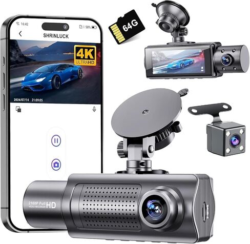 4K Ultra HD Channel Dash Camera with 3.16inch Display,TripleChannel WiFi Dash Cam,Built-in WiFi, 24H Parking MonitorG-Sensor, ClearIR Night Vision, App Control in Saudi Arabia