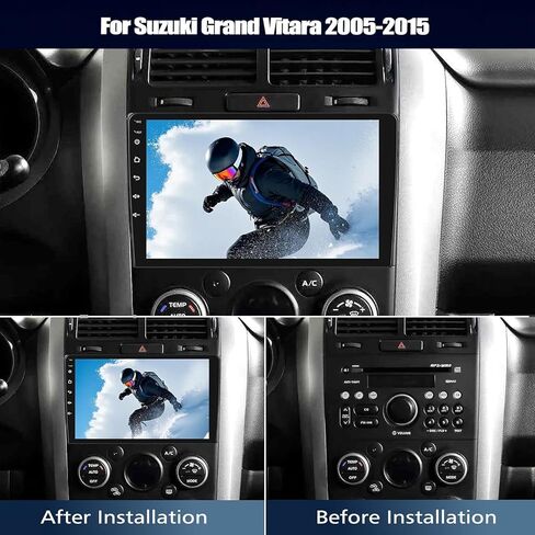 ستيريو سيارة مزدوج الدين لسوزوكي جراند فيتارا 2005-2015 مع Carplay وAndroid Auto، 4G+64G 9 بوصة IPS تعمل باللمس Android 13 وحدة استقبال راديو السيارة مع نظام تحديد المواقع Navi Bluetooth WiFi FM AHD كاميرا احتياطية in Kuwait
