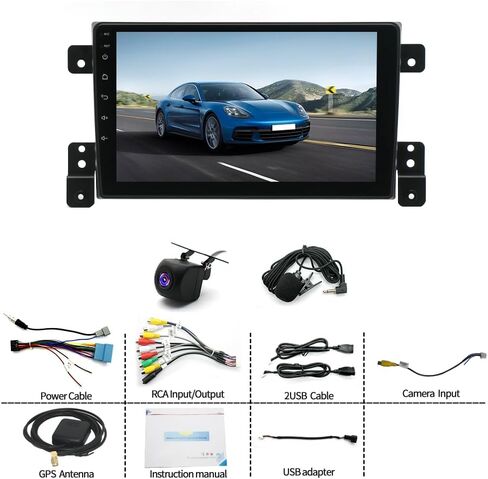 ستيريو سيارة مزدوج الدين لسوزوكي جراند فيتارا 2005-2015 مع Carplay وAndroid Auto، 4G+64G 9 بوصة IPS تعمل باللمس Android 13 وحدة استقبال راديو السيارة مع نظام تحديد المواقع Navi Bluetooth WiFi FM AHD كاميرا احتياطية in Kuwait