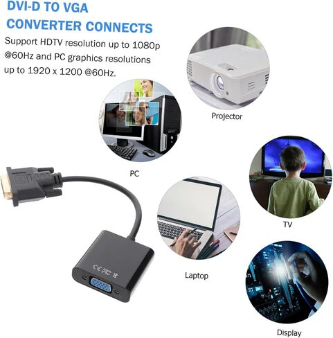 jojofuny 2pcs Dvi to Vga Adapter Cable Dvi Male to Vga Female Video Converter Support HDTV Pc Resolutions in Saudi Arabia