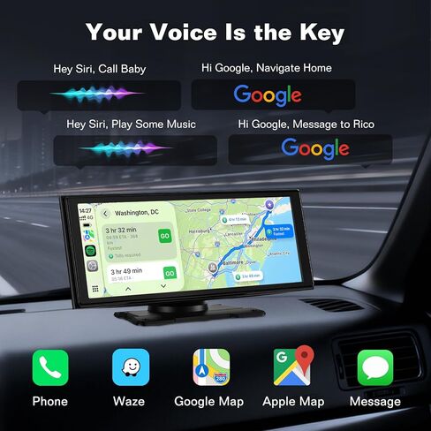 10.26'' Wireless Carplay Screen for Car with 4K Dash Cam & 1080P Backup Camera, Apple Carplay & Android Auto Touchscreen, Car Audio Receivers, GPS Navigation & Mirror Link, for All Vehicles in Kuwait