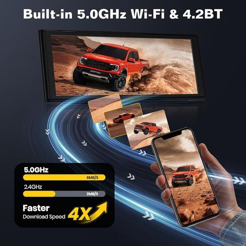 10.26'' Wireless Carplay Screen for Car with 4K Dash Cam & 1080P Backup Camera, Apple Carplay & Android Auto Touchscreen, Car Audio Receivers, GPS Navigation & Mirror Link, for All Vehicles in Kuwait