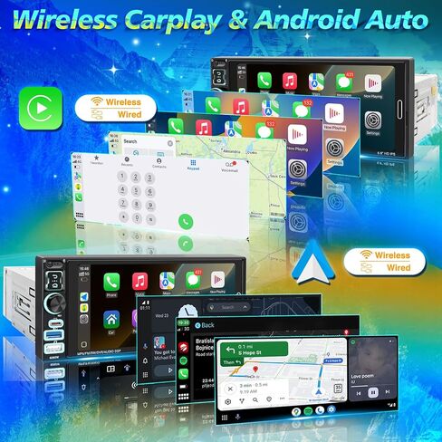 ستيريو سيارة لاسلكي أحادي الدين Apple Carplay & Android Auto، 6.9 بوصة IPS شاشة تعمل باللمس ستيريو سيارة مع بلوتوث، كاميرا احتياطية مقاومة للماء، راديو السيارة FM، حر اليدين، MirrorLink، الملاحة، USB/Type-C، SWC، EQ in Kuwait