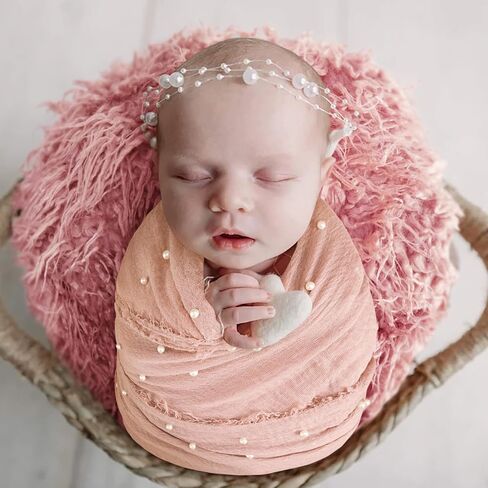 Newborn Photography Wrap,Newborn Photoshoot Props Blanket, Handmade Pearl Wrap Blanket Baby Photo Props Headband in Saudi Arabia