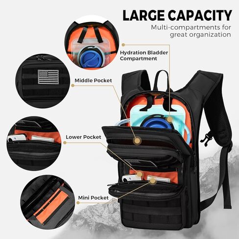 حقيبة ظهر تكتيكية للترطيب مع مثانة مياه سعة 2 لتر وحقيبة تكتيكية أمامية صغيرة، حقيبة ظهر للمياه في الهواء الطلق للرجال والنساء، حزمة ترطيب رياضية للمشي لمسافات طويلة وركوب الدراجات والتسلق in Kuwait
