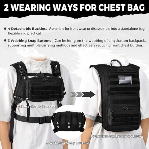 حقيبة ظهر تكتيكية للترطيب مع مثانة مياه سعة 2 لتر وحقيبة تكتيكية أمامية صغيرة، حقيبة ظهر للمياه في الهواء الطلق للرجال والنساء، حزمة ترطيب رياضية للمشي لمسافات طويلة وركوب الدراجات والتسلق in Kuwait