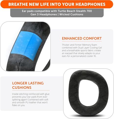 WC Freeze V2 Stealth 700 Gen 3 - وسادات أذن جل تبريد متوافقة مع Turtle Beach Stealth 700 Gen 3 من Wicked Cushions | نسيج التبريد Freeze V2، راحة معززة وعزل الصوت | كامو أسود in Saudi Arabia