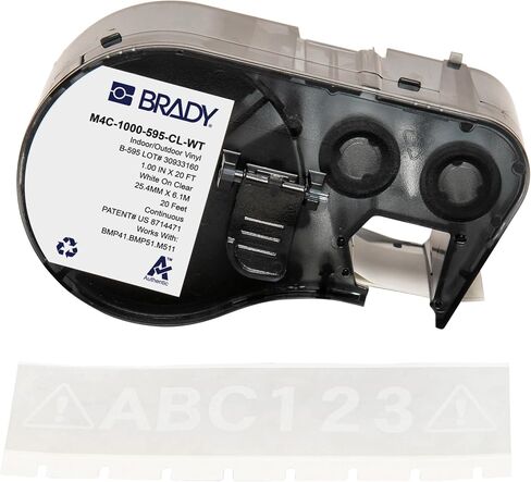 ملصقات فينيل لاصقة أصلية من Brady (M4C-1000-595-CL-WT) مناسبة لجميع الأحوال الجوية، مقاس 1 بوصة عرض × 20 قدمًا أبيض على شفاف. للاستخدام مع طابعات الملصقات BMP41 وBMP51 وM410 وM510 وM511. in Saudi Arabia
