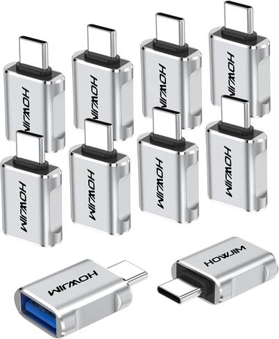 محول USB C إلى USB 10 حزم، محول USB C ذكر إلى USB 3.2 أنثى OTG، شحن سريع لنقل البيانات بسرعة 10 جيجابت في الثانية، غلاف من الألومنيوم للهاتف 17/16/15 Pro Max، Pad Pro، M-acBook Pro/Air، D-ell XPS، Chrome-book فضي in Saudi Arabia