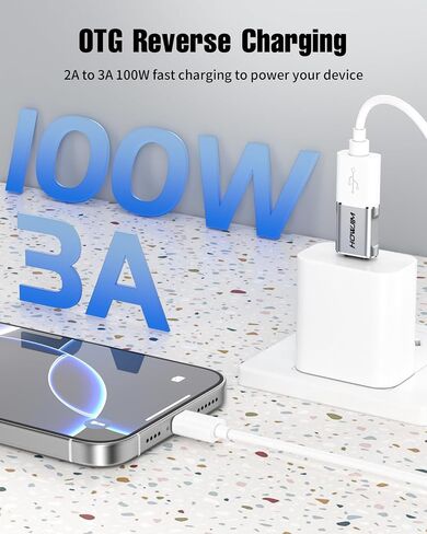 محول USB C إلى USB 10 حزم، محول USB C ذكر إلى USB 3.2 أنثى OTG، شحن سريع لنقل البيانات بسرعة 10 جيجابت في الثانية، غلاف من الألومنيوم للهاتف 17/16/15 Pro Max، Pad Pro، M-acBook Pro/Air، D-ell XPS، Chrome-book فضي in Saudi Arabia