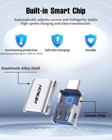 محول USB C إلى USB 10 حزم، محول USB C ذكر إلى USB 3.2 أنثى OTG، شحن سريع لنقل البيانات بسرعة 10 جيجابت في الثانية، غلاف من الألومنيوم للهاتف 17/16/15 Pro Max، Pad Pro، M-acBook Pro/Air، D-ell XPS، Chrome-book فضي in Saudi Arabia