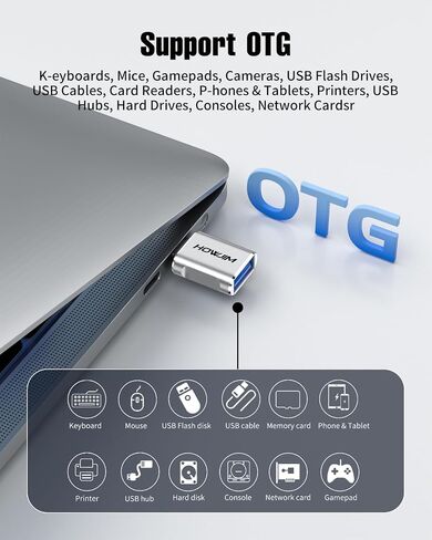 محول USB C إلى USB 10 حزم، محول USB C ذكر إلى USB 3.2 أنثى OTG، شحن سريع لنقل البيانات بسرعة 10 جيجابت في الثانية، غلاف من الألومنيوم للهاتف 17/16/15 Pro Max، Pad Pro، M-acBook Pro/Air، D-ell XPS، Chrome-book فضي in Saudi Arabia