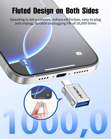 محول USB C إلى USB 10 حزم، محول USB C ذكر إلى USB 3.2 أنثى OTG، شحن سريع لنقل البيانات بسرعة 10 جيجابت في الثانية، غلاف من الألومنيوم للهاتف 17/16/15 Pro Max، Pad Pro، M-acBook Pro/Air، D-ell XPS، Chrome-book فضي in Saudi Arabia