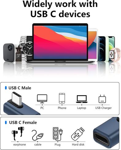 CERRXIAN الزاوية اليمنى USB C محول 3 حزمة، 90 درجة USB C ذكر إلى USB نوع C أنثى محول 80 جيجابت في الثانية 240W تهمة OTG محول سرعة نقل البيانات والشحن السريع USB نوع C موسع in Kuwait