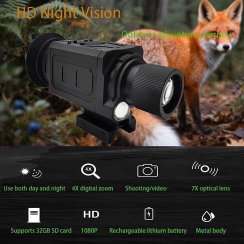 1x 850nm Infrared Night Vision Scope, 4K HD Day & Night Vision Monocular with Camera, 7X Optical & 4X Digital Zoom, 25mm Lens, 300m IR Illuminator, for Hunting & Wildlife Observation in Saudi Arabia
