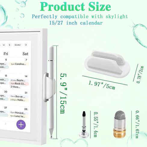 قلم وحامل لتقويمات Skylight مقاس 15/27 بوصة، طرف مزدوج مع شبكة وطرف قرص | غطاء القلم المغناطيسي | حامل قلم مرن قابل للتركيب على التقويم، قلم 2 في 1 ذو سعة متعددة الوظائف - أبيض in Kuwait