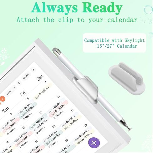 قلم وحامل لتقويمات Skylight مقاس 15/27 بوصة، طرف مزدوج مع شبكة وطرف قرص | غطاء القلم المغناطيسي | حامل قلم مرن قابل للتركيب على التقويم، قلم 2 في 1 ذو سعة متعددة الوظائف - أبيض in Kuwait