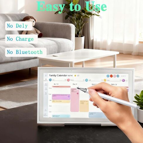 قلم وحامل لتقويمات Skylight مقاس 15/27 بوصة، طرف مزدوج مع شبكة وطرف قرص | غطاء القلم المغناطيسي | حامل قلم مرن قابل للتركيب على التقويم، قلم 2 في 1 ذو سعة متعددة الوظائف - أبيض in Kuwait