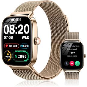 Smart Watch for Women(2 Bands), 1.85" HD Fitness Tracker screen with Call Function, IP68 Waterproof, 100+ Sport Modes, Blood Oxygen Monitor/ Heart Rate/Sleep Monitor, iOS Android Compatible ( Golden) in Saudi Arabia