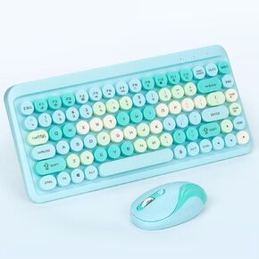 Wireless Keyboard and Mouse Combo, Retro Round Keycaps, 2.4GHz Cordless Compact Keyboard, Adjustable 1600 DPI Mouse, for Computer, Desktop, Laptop (Orange) in Kuwait