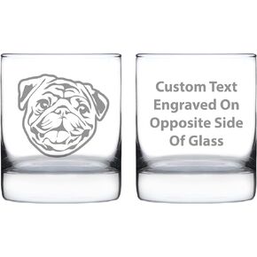 Happy Pug Whiskey Rocks Glass - Fun Dog Themed Decor and Gifts for Moms & Dads of Pugs - 10.25 Oz Glasses in Saudi Arabia