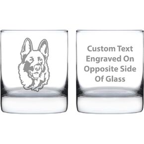German Shepherd Happy Face - Fun Whiskey Rocks Glass Gifts for Men & Women - Unique Whisky Drinking Tumbler Decor in Kuwait
