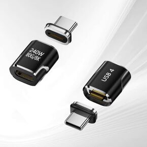 USB-C Magnetic Adapter 2 Pack, 24 Pin, 240W Power Delivery, USB4 80Gbps Data, 8K@60Hz Video (DisplayPort Alt Mode) | Plug & Play Mac/Win, Thunderbolt 3/4, Mac, Type C Devices (1, Black) in Kuwait