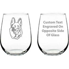 German Shepherd Happy Face Stemless Wine Glass - Cute Gifts for Dog Lovers with German Shepherds - Large Glasses in Kuwait