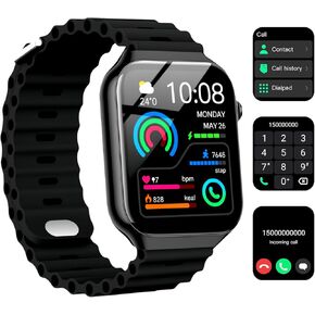 Smart Watch for Men Women, 2.09" AI Fitness Smartwatches with Calling/SMS, Heart Rate/Sleep/SpO2 Monitor, Pedometer, Dual Bands, 1 Game for Android/iOS Phones (Black) in Saudi Arabia