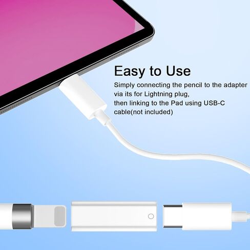 محول USB C إلى قلم الرصاص الأول لجهاز iPad A16 الجيل الحادي عشر والجيل العاشر، من النوع C أنثى إلى محول شاحن Lightning أنثى لقلم Apple الجيل الأول، موصل زوج بلوتوث لiPencil 1 in Kuwait