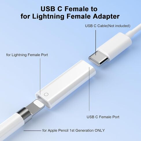 محول USB C إلى قلم الرصاص الأول لجهاز iPad A16 الجيل الحادي عشر والجيل العاشر، من النوع C أنثى إلى محول شاحن Lightning أنثى لقلم Apple الجيل الأول، موصل زوج بلوتوث لiPencil 1 in Kuwait