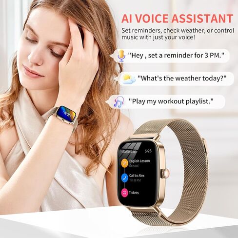 Smart Watch for Women(2 Bands), 1.85" HD Fitness Tracker screen with Call Function, IP68 Waterproof, 100+ Sport Modes, Blood Oxygen Monitor/ Heart Rate/Sleep Monitor, iOS Android Compatible ( Golden) in Saudi Arabia