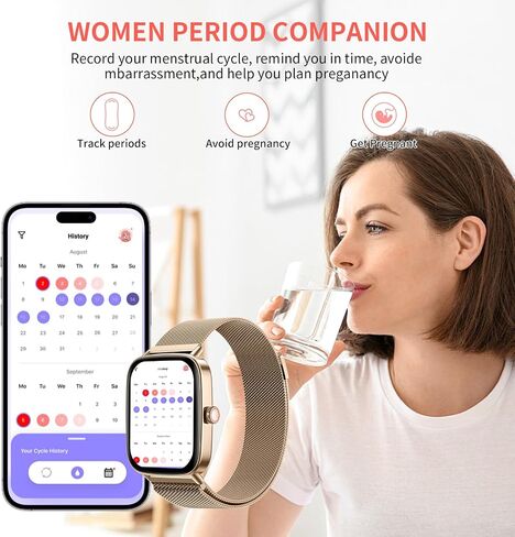 Smart Watch for Women(2 Bands), 1.85" HD Fitness Tracker screen with Call Function, IP68 Waterproof, 100+ Sport Modes, Blood Oxygen Monitor/ Heart Rate/Sleep Monitor, iOS Android Compatible ( Golden) in Saudi Arabia