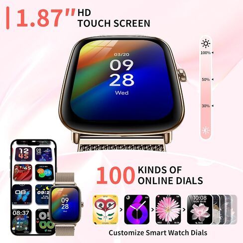Smart Watch for Women(2 Bands), 1.85" HD Fitness Tracker screen with Call Function, IP68 Waterproof, 100+ Sport Modes, Blood Oxygen Monitor/ Heart Rate/Sleep Monitor, iOS Android Compatible ( Golden) in Saudi Arabia