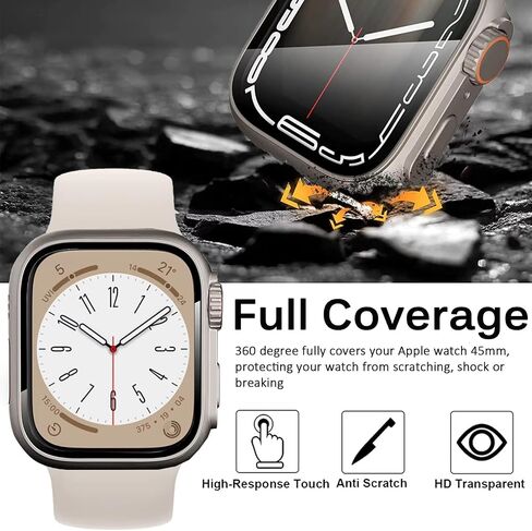 حافظة لجهاز Apple Watch Screen Protector 44mm 40mm 46mm 42mm 41mm 45mm 42mm 38mm، غطاء وجه صلب من الزجاج المقسى + ممتص للصدمات لسلسلة iWatch 10 9 8 7 6 5 4 3 SE/2nd Generation in Saudi Arabia