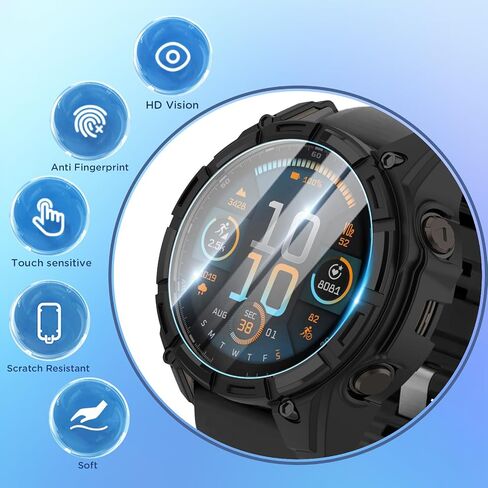 [1+2] Compatible for Garmin Fenix 8 Amoled 47mm Watch Case, Anti-scratch TPU Cover With 2 PCS 9H Tempered Glass Screen Protector For Fenix 8 47mm Protective Case-Black in Saudi Arabia