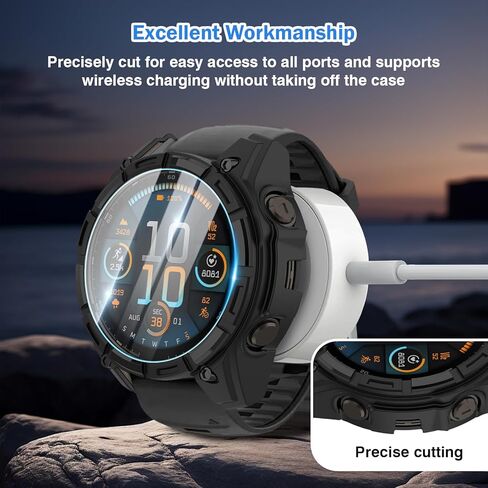 [1+2] Compatible for Garmin Fenix 8 Amoled 47mm Watch Case, Anti-scratch TPU Cover With 2 PCS 9H Tempered Glass Screen Protector For Fenix 8 47mm Protective Case-Black in Saudi Arabia