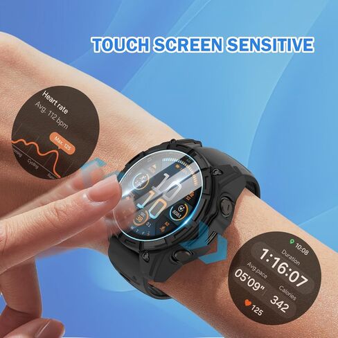 [1+2] Compatible for Garmin Fenix 8 Amoled 47mm Watch Case, Anti-scratch TPU Cover With 2 PCS 9H Tempered Glass Screen Protector For Fenix 8 47mm Protective Case-Black in Saudi Arabia