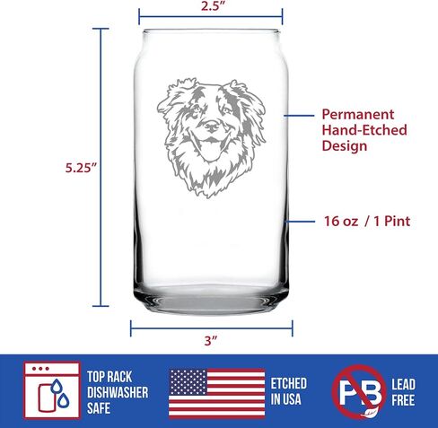Australian Shepherd Face Beer Can Pint Glass - Unique Dog Themed Decor and Gifts for Moms & Dads of Aussies- 16 Oz in Kuwait