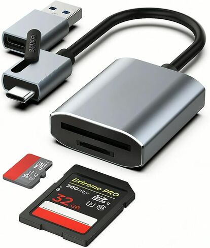 قارئ بطاقات الذاكرة، قارئ بطاقات USB من النوع C/Type-A إلى SD TF متوافق مع iPhone 15 Pro/Max، MacBook Pro/Air 2023، iPad Pro، iMac، S23، XPS 17، Surface Book 3 والمزيد in Kuwait