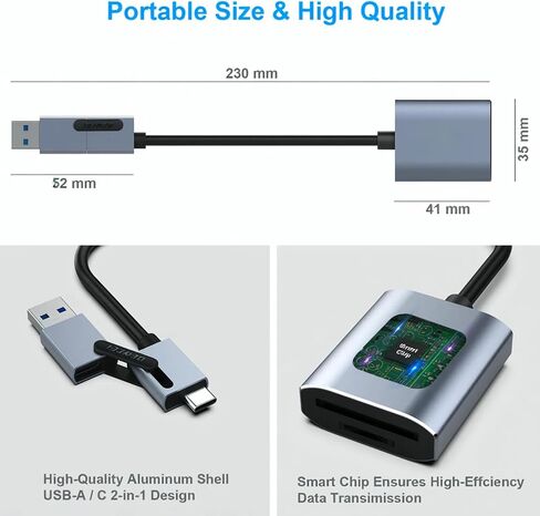 قارئ بطاقات الذاكرة، قارئ بطاقات USB من النوع C/Type-A إلى SD TF متوافق مع iPhone 15 Pro/Max، MacBook Pro/Air 2023، iPad Pro، iMac، S23، XPS 17، Surface Book 3 والمزيد in Kuwait